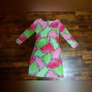 CROWN AND IVY mini sheath dress sizeXS Green And Pink Abstract Shell design zip